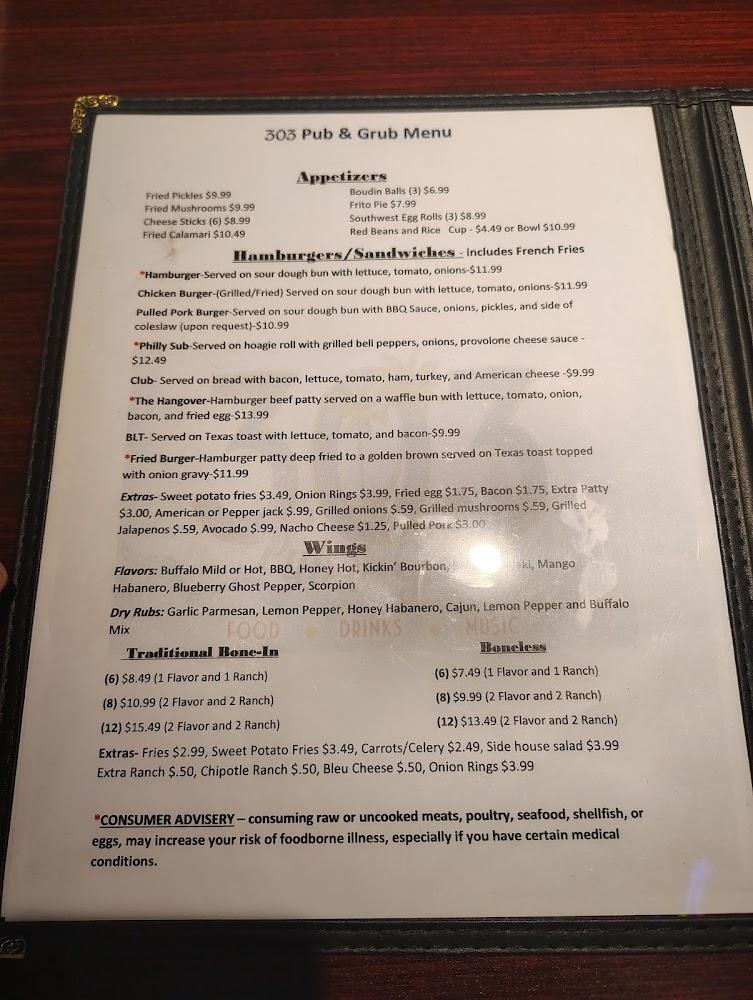 303 Pub & Grub Menu image 2